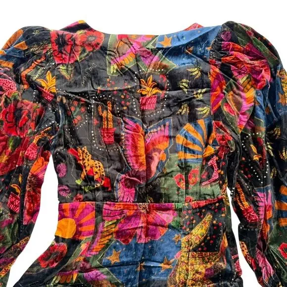 FARM Rio Crazy Mix Velvet Dress Size Medium V-Neck Long Sleeve Party Night Out - Picture 7 of 11